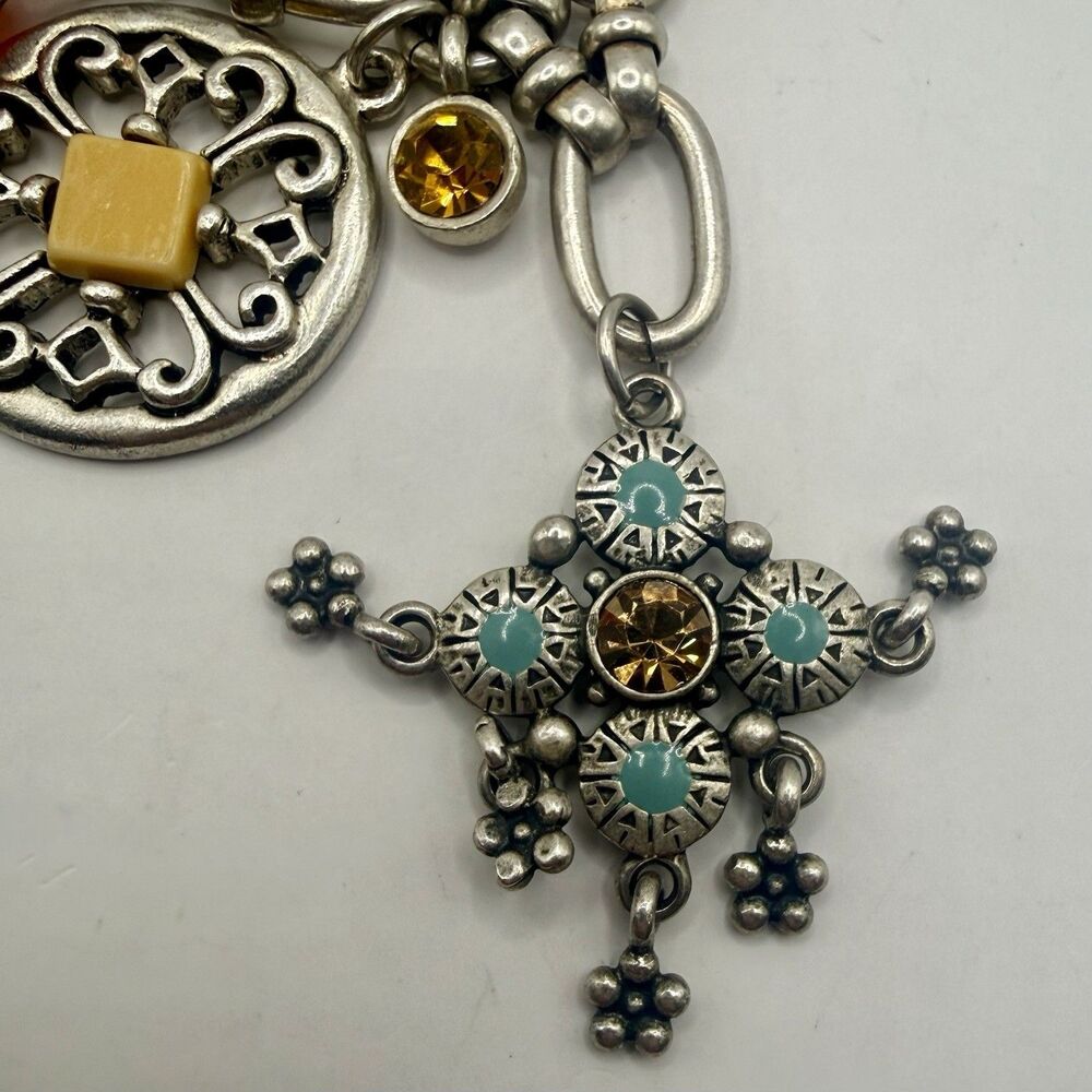 Vintage 925 Sterling Silver Mixed Charm Bracelet Turquoise Amber Frog Turtle 70g - Picture 5 of 14